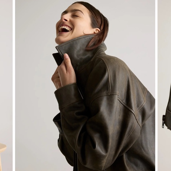 Quince 100% Leather Oversized Bomber Jacket | XS | Distressed Brown | MSRP: $250 - Picture 5 of 13